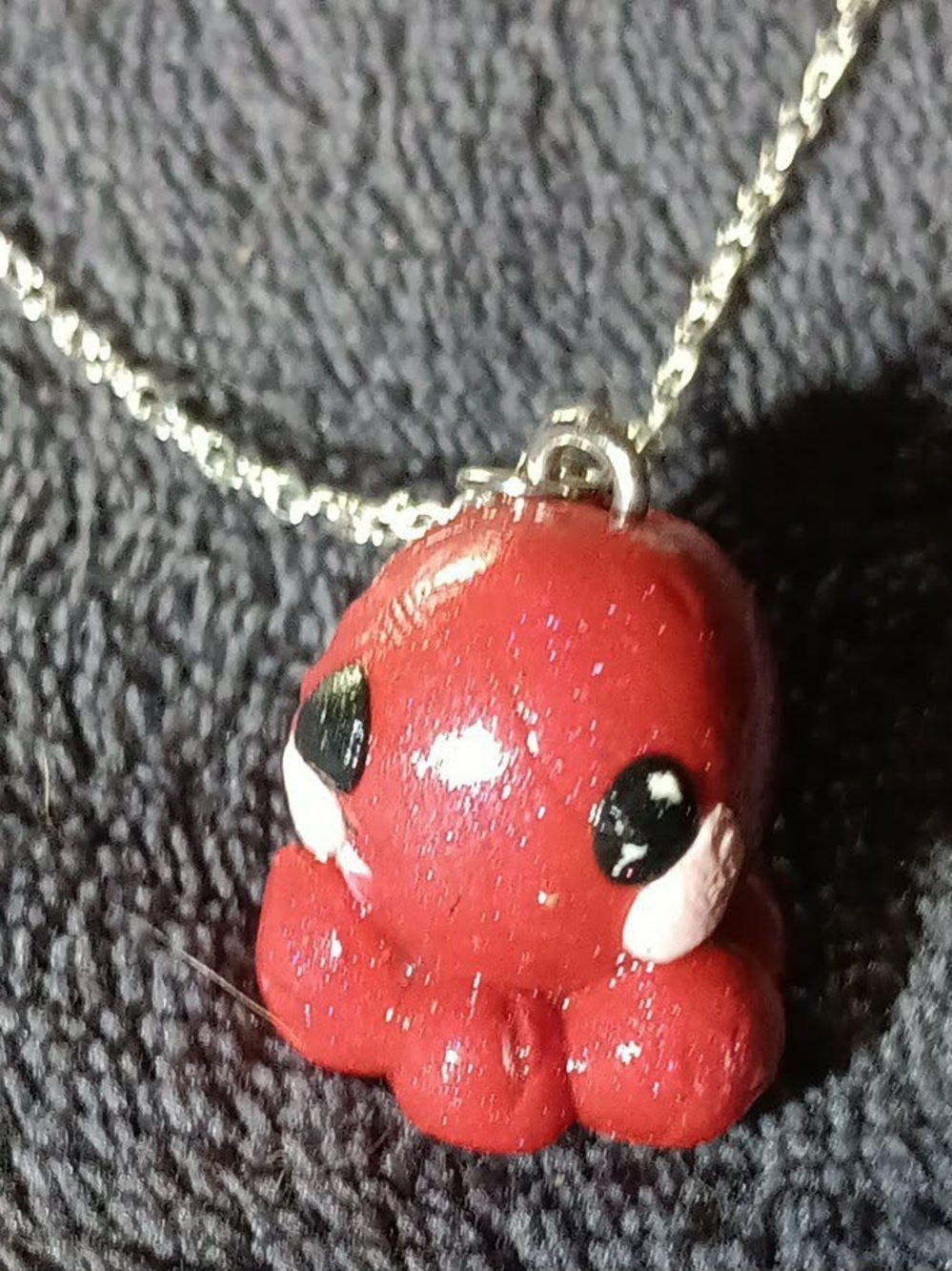 Handmade Polymer Clay Red Kawaii Octopus Necklace Cute Silver Chain Sea Creature